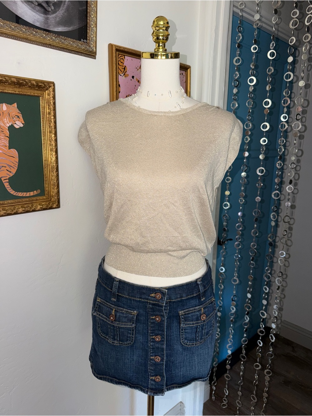 Y2K Sleeveless Shimmer Knit Top in Champagne
